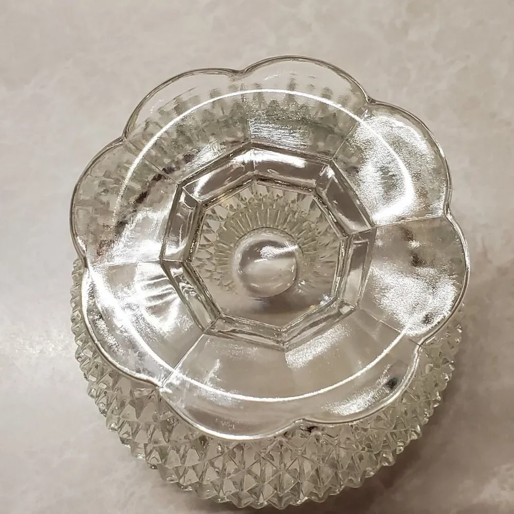 Indiana Glass Diamond Point Crystal Pressed Glass Sugar & Creamer Set Scallop